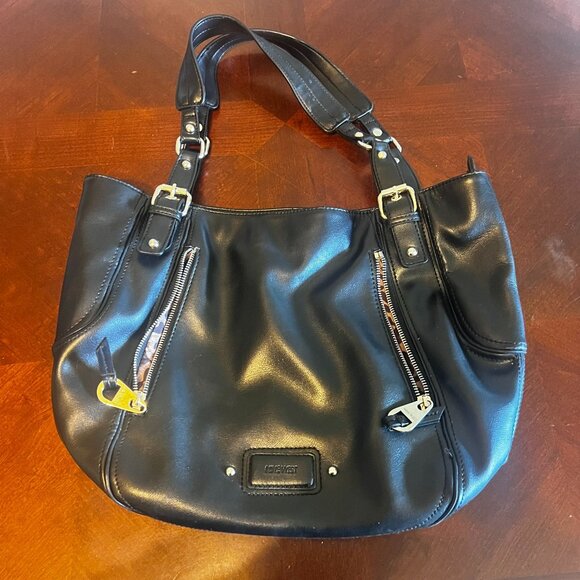 Nine West Black Faux Leather Tote Bag Dual Handles‎ Leopard Print Lining handbag - Picture 10 of 10